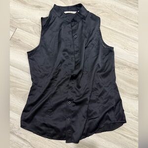 BILL BLASS black silk button-up top